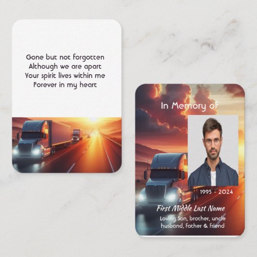 Memorial Photo Prayer Semi-Truck Tractor-trailer Visitekaartje (Voorkant / Achterkant)