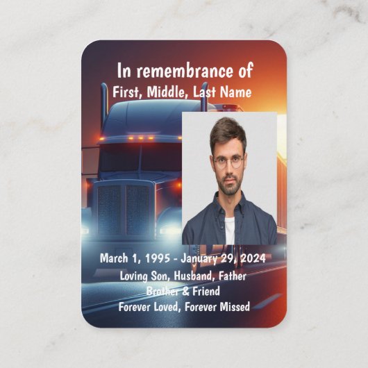 Memorial Photo Prayer Semi-Truck Tractor Visitekaartje (Achterkant)