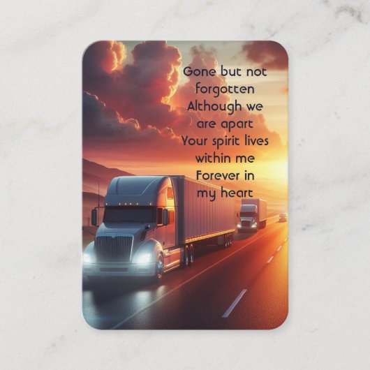 Memorial Photo Prayer Semi-Truck Tractor Visitekaartje (Voorkant)