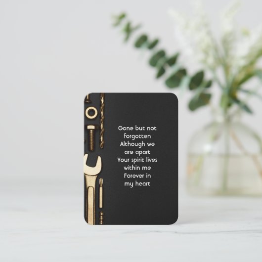 Memorial Photo Prayer Tools Mechanic Visitekaartje (Staand voorkant)