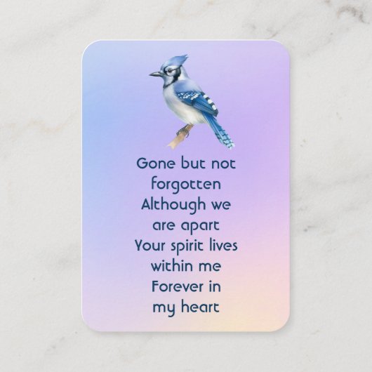 Memorial Photo Prayer Watercolor Bluejay  Visitekaartje (Achterkant)