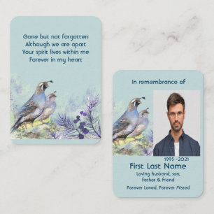 Memorial Photo Prayer Waterverf California Quail Visitekaartje