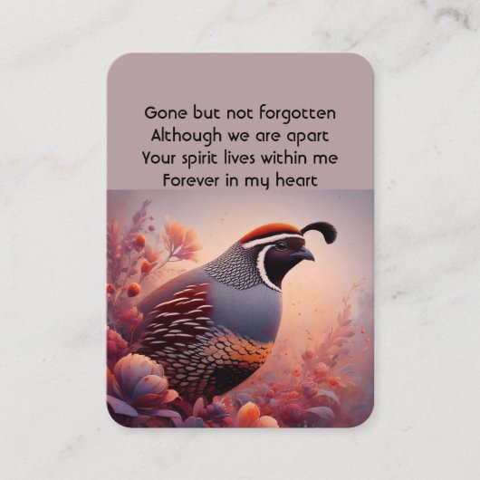 Memorial Photo Prayer Waterverf California Quail Visitekaartje (Voorkant)