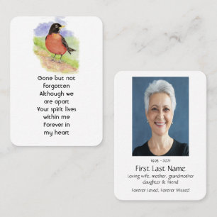 Memorial Photo Prayer Waterverf Robin Garden Bird Visitekaartje