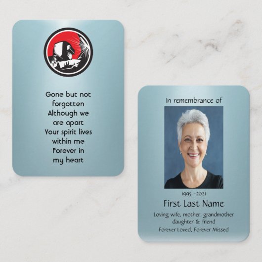 Memorial Photo Prayer Welder Welder Welding Visitekaartje (Voorkant / Achterkant)