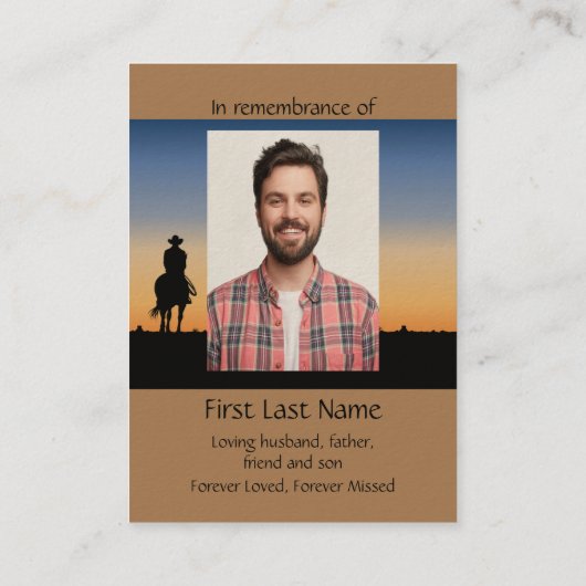 Memorial Photo Prayer Western paard Riding B Visitekaartje (Achterkant)