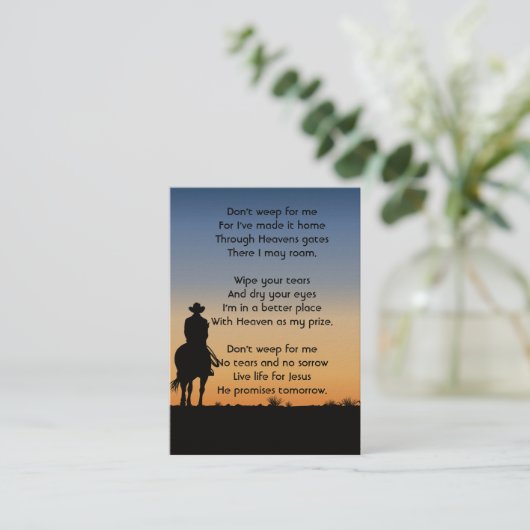 Memorial Photo Prayer Western paard Riding B Visitekaartje (Staand voorkant)