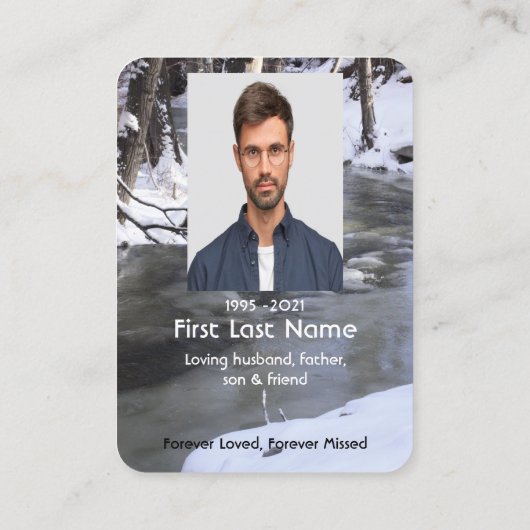 Memorial Photo Prayer Winter Snow Creek Frost Visitekaartje (Achterkant)