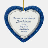 Memorial Photo Royal Blue Zilveren Hart Kerstmis Keramisch Ornament (Achterkant)