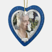 Memorial Photo Royal Blue Zilveren Hart Kerstmis Keramisch Ornament (Links)