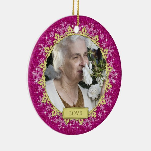 Memorial Photo Roze Sneeuwvlokken Kerstmis Keramisch Ornament (Rechts)