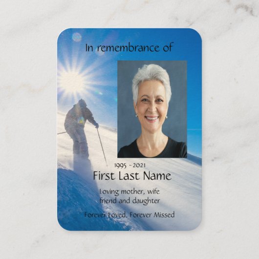 Memorial Photo Skier Skiing Ski Mountains Visitekaartje (Achterkant)
