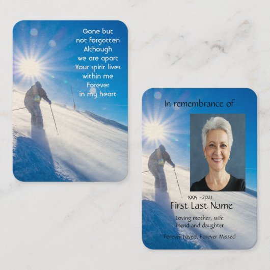 Memorial Photo Skier Skiing Ski Mountains Visitekaartje (Voorkant / Achterkant)
