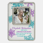 Memorial Photo Template Kerst Paarse Blauwgroen Verzilverd Omlijst Ornament (Voorkant)