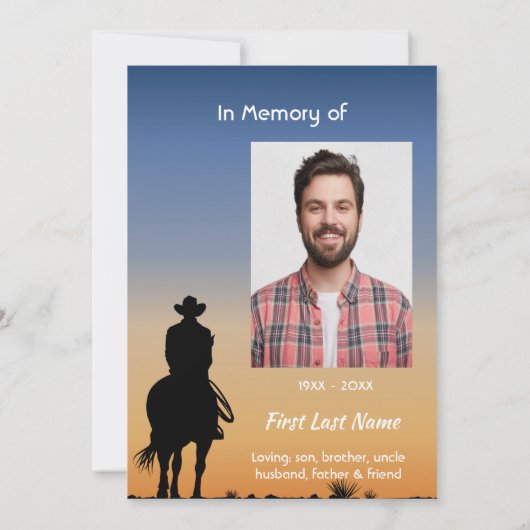 Memorial Photo Western Horse Back Riding  Kaart (Achterkant)