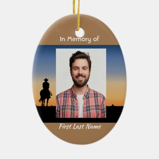 Memorial Photo Western Horse Back Riding  Keramisch Ornament (Achterkant)