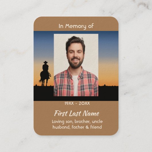 Memorial Photo Western Horse Back Riding  Visitekaartje (Achterkant)