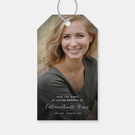 Memorial Photo Wild Bird Seed Funeral Keepomwille  Cadeaulabel (Achterkant)
