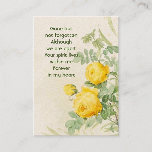 Memorial Photo Yellow Roses Garden Flowers Visitekaartje (Voorkant)