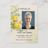 Memorial Photo Yellow Roses Garden Flowers Visitekaartje (Achterkant)