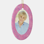 Memorial Pink Blue Stripes Oval Foto met Kerstmis Keramisch Ornament (Rechts)
