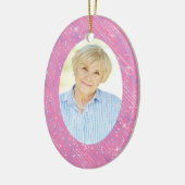 Memorial Pink Blue Stripes Oval Foto met Kerstmis Keramisch Ornament (Links)