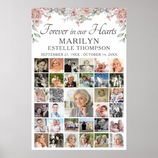 Memorial Pink Floral Forever Hearts 33 Foto Poster (Voorkant)