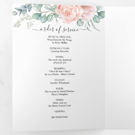 Memorial Pink Peony Waterverf Floral Drieluik Programma (Binnenzijde eerst)