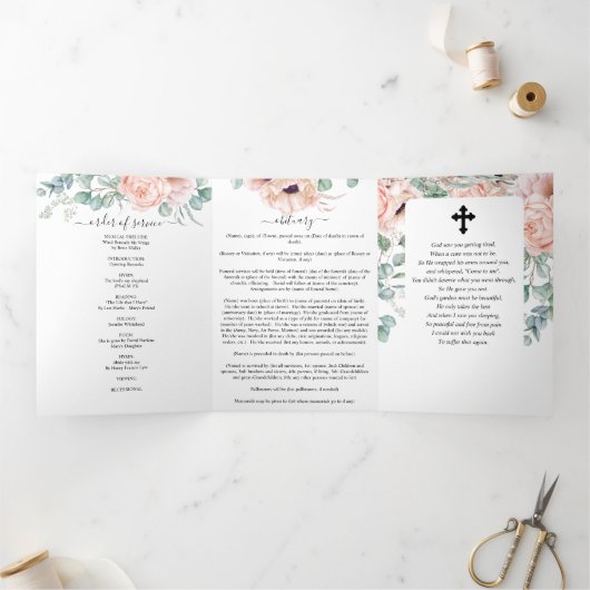 Memorial Pink Peony Waterverf Floral Drieluik Programma (Binnen)