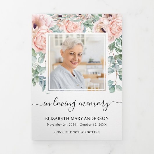 Memorial Pink Peony Waterverf Floral Drieluik Programma (Cover)