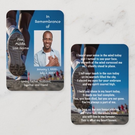 Memorial Pocket Kaart Atleet Marathon Runner Run Visitekaartje (Voorkant / Achterkant)