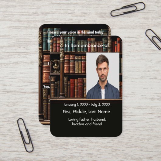 Memorial Pocket Kaart Boek Bibliothecaris Visitekaartje (Voorkant / Achterkant in situ)
