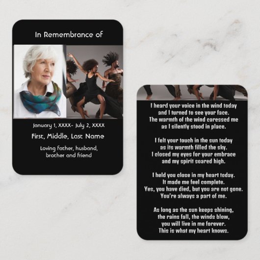 Memorial Pocket Kaart Dansende Dans Visitekaartje (Voorkant / Achterkant)