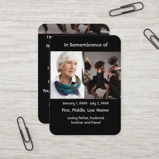 Memorial Pocket Kaart Dansende Dans Visitekaartje (Voorkant / Achterkant in situ)