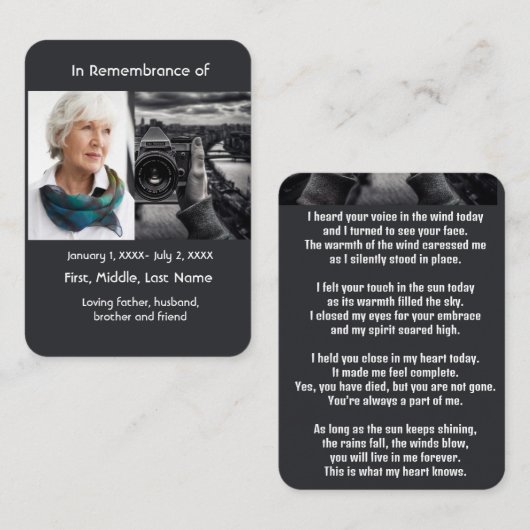 Memorial Pocket Kaart Fotograaf Visitekaartje (Voorkant / Achterkant)