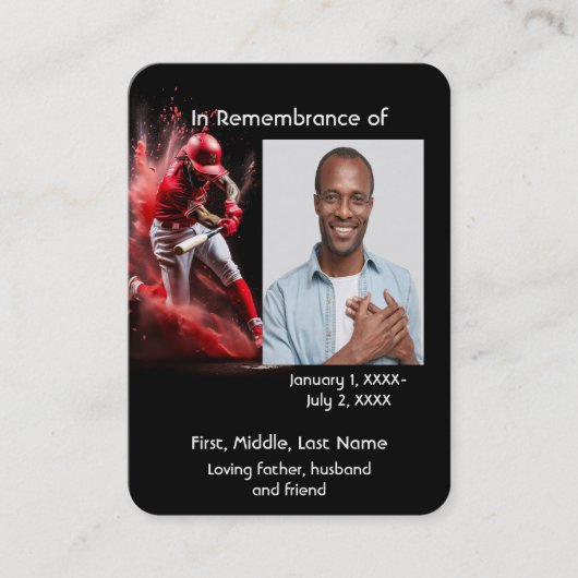 Memorial Pocket Kaart honkbal softbal spel Visitekaartje (Voorkant)