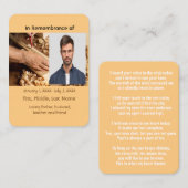 Memorial Pocket Kaart houtbewerking Timmerwerk Visitekaartje (Voorkant / Achterkant)