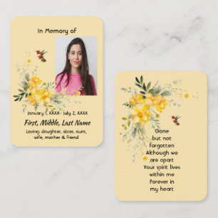Memorial Pocket Kaart Hummingbird Yellow Roses Visitekaartje