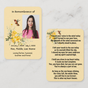 Memorial Pocket Kaart Hummingbird Yellow Roses Visitekaartje