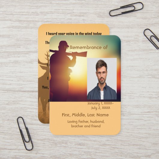 Memorial Pocket Kaart Hunter Jacht hert Visitekaartje (Voorkant / Achterkant in situ)