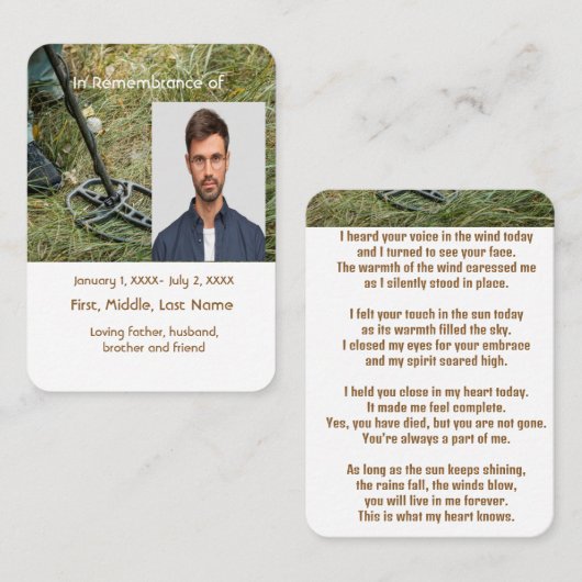 Memorial Pocket Kaart Metaal detecteren Visitekaartje (Voorkant / Achterkant)