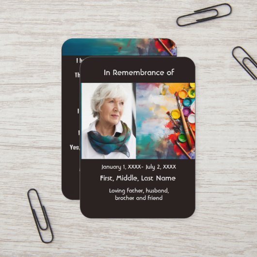 Memorial Pocket Kaart Schilder Schilderkunst Visitekaartje (Voorkant / Achterkant in situ)