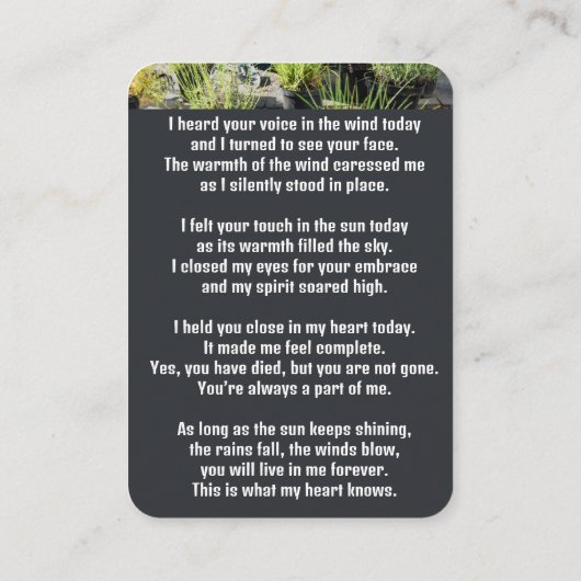 Memorial Pocket Kaart Tuinman Tuintuin Visitekaartje (Achterkant)