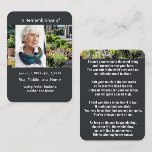 Memorial Pocket Kaart Tuinman Tuintuin Visitekaartje (Voorkant / Achterkant)