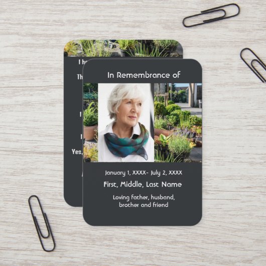 Memorial Pocket Kaart Tuinman Tuintuin Visitekaartje (Voorkant / Achterkant in situ)