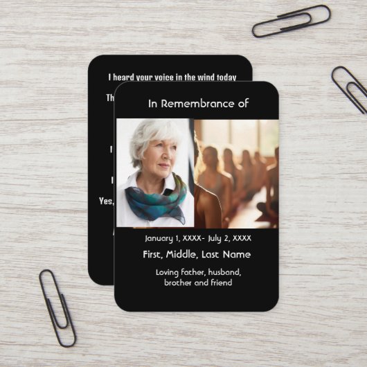 Memorial Pocket Kaart Yoga Visitekaartje (Voorkant / Achterkant in situ)
