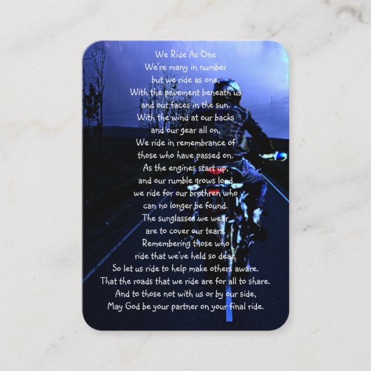 Memorial Pocket Keepomwille Motorcycle Biker Visitekaartje (Voorkant)