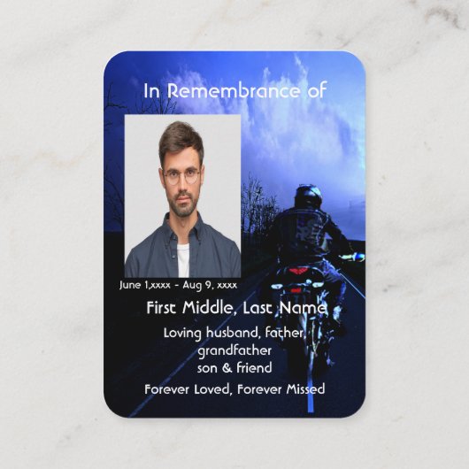 Memorial Pocket Keepomwille Motorcycle Biker Visitekaartje (Achterkant)
