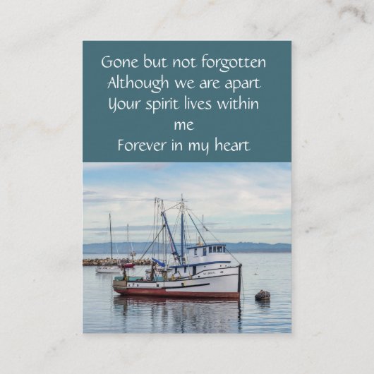 Memorial Pocket Keepsake Commercial Vissende boot Visitekaartje (Achterkant)