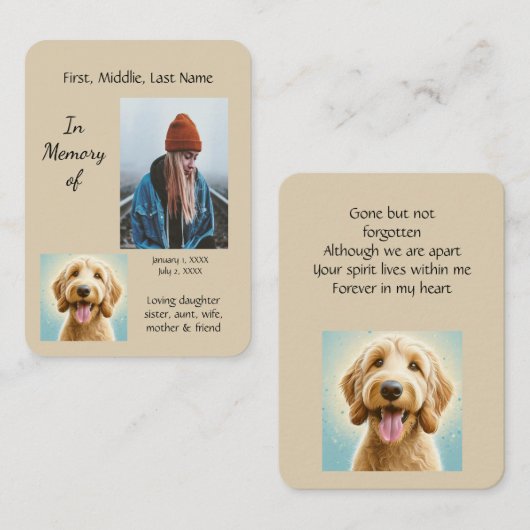 Memorial Pocket Keepsake Golden Doodle Dog Visitekaartje (Voorkant / Achterkant)